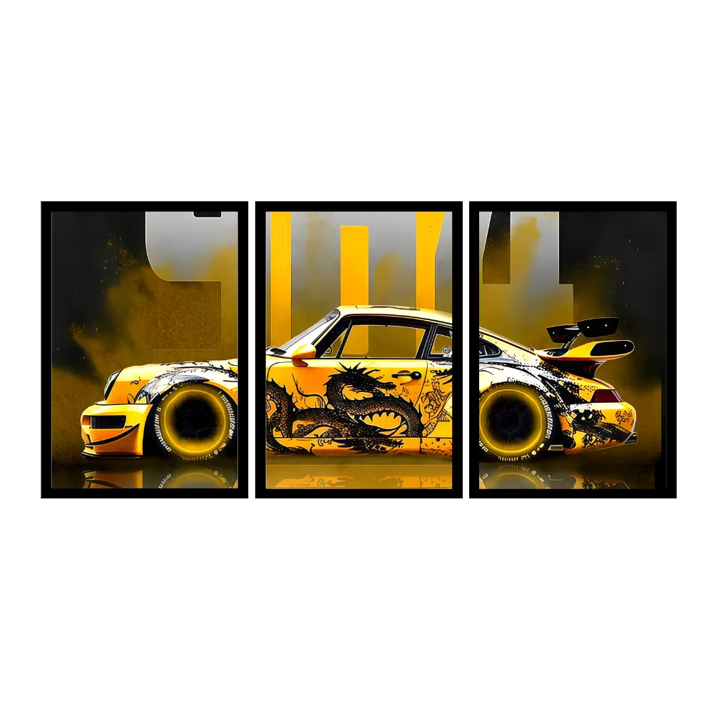 Djane Studio Car Wall Frame | Living Room Car Wall Frame | Gaming Room Decor | Pack of 3 | Size 18x12 Inch